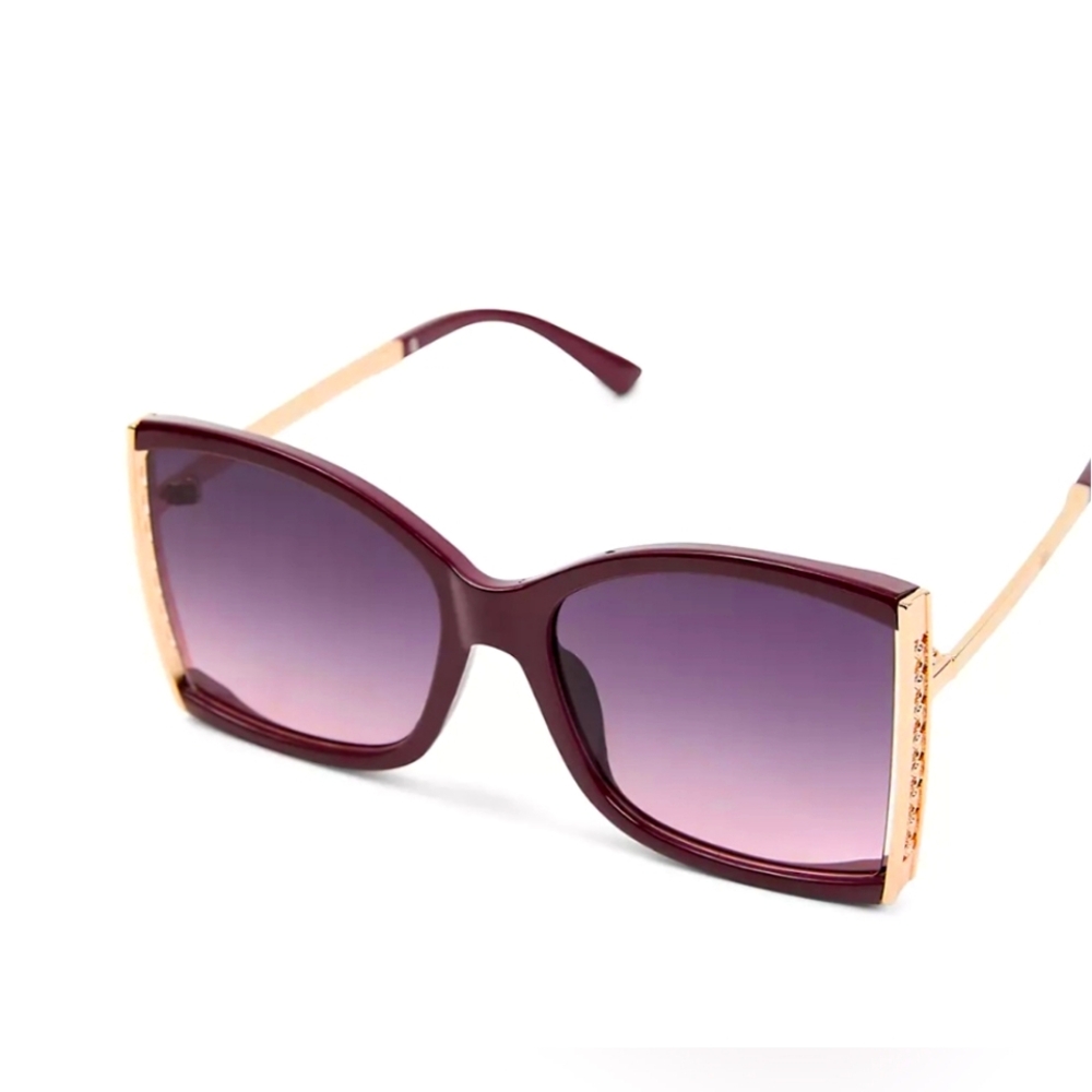 Wine w/Goldtone Hinge Square Sunglasses w/Gradient Lenses